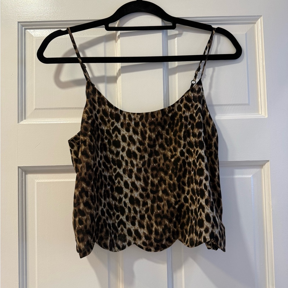 Claire Vesse Leopard Print Silk-Look Cami | Size S | Adjustable Straps